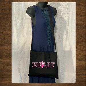 Piglet Crossbody Messenger Cotton Canvas Tote Bag with Long Strap